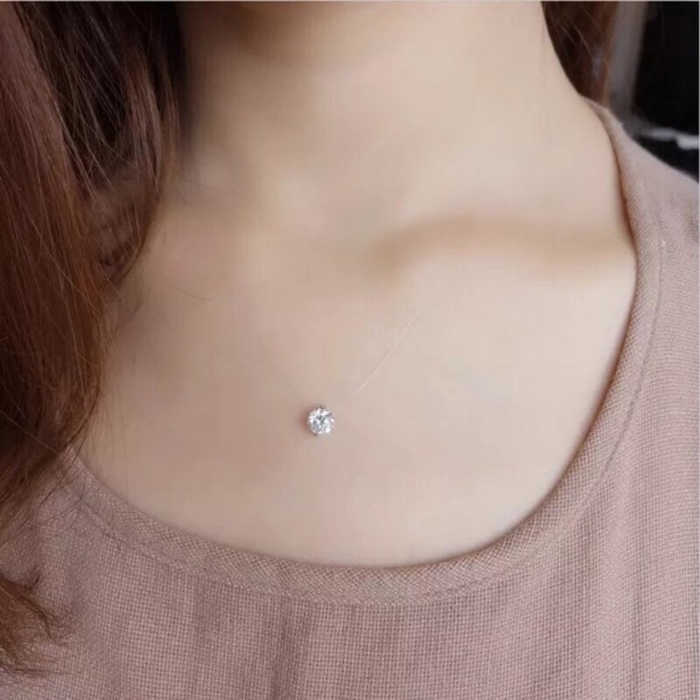 NEW 2CT Solitaire Diamond Invisible Chain Necklace - Picture 2 of 13